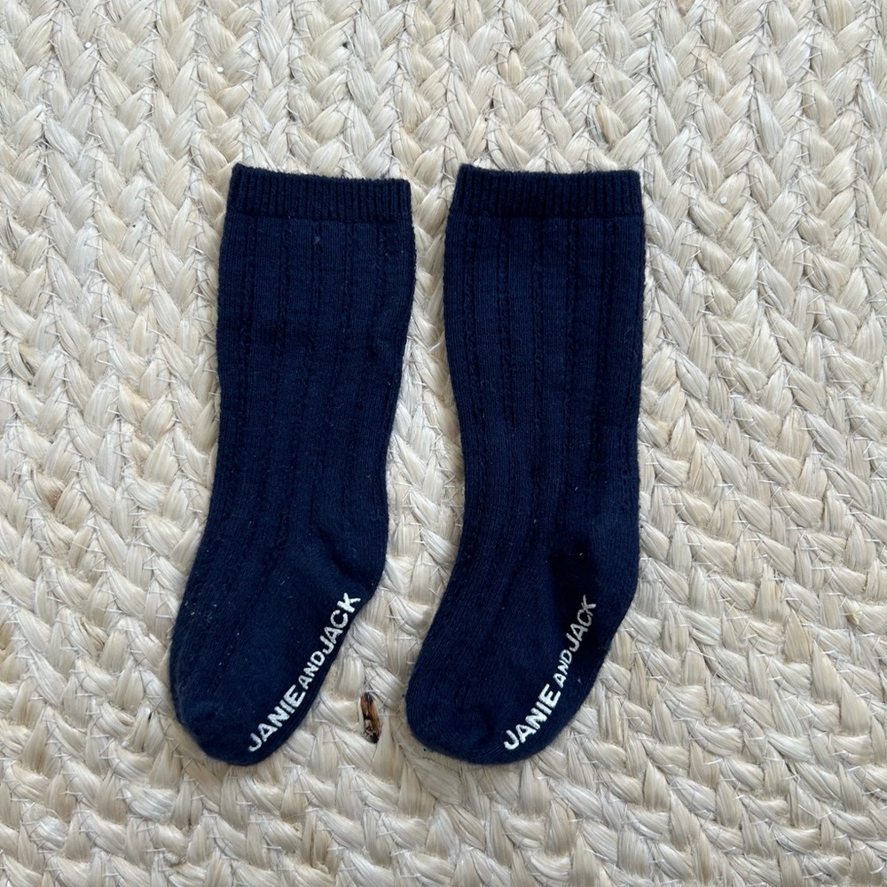 Janie and jack navy blue knee high pointelle knit socks 6-12 months